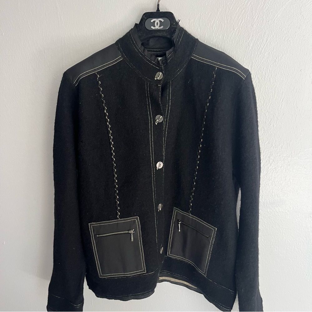 Chicos Vintage 100% Wool Button Front Mock Neck Jacket Size Large - Picture 7 of 11